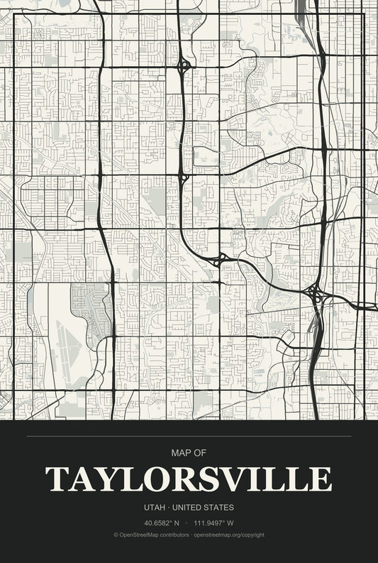 Taylorsville, Utah City Map Aluminum Sign in Museum Plaque style