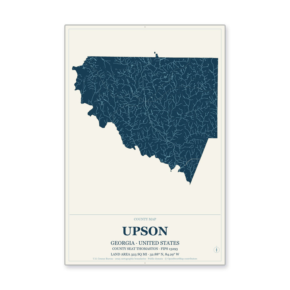 Upson County, Georgia Map Aluminum Sign in Coastal Cutout style