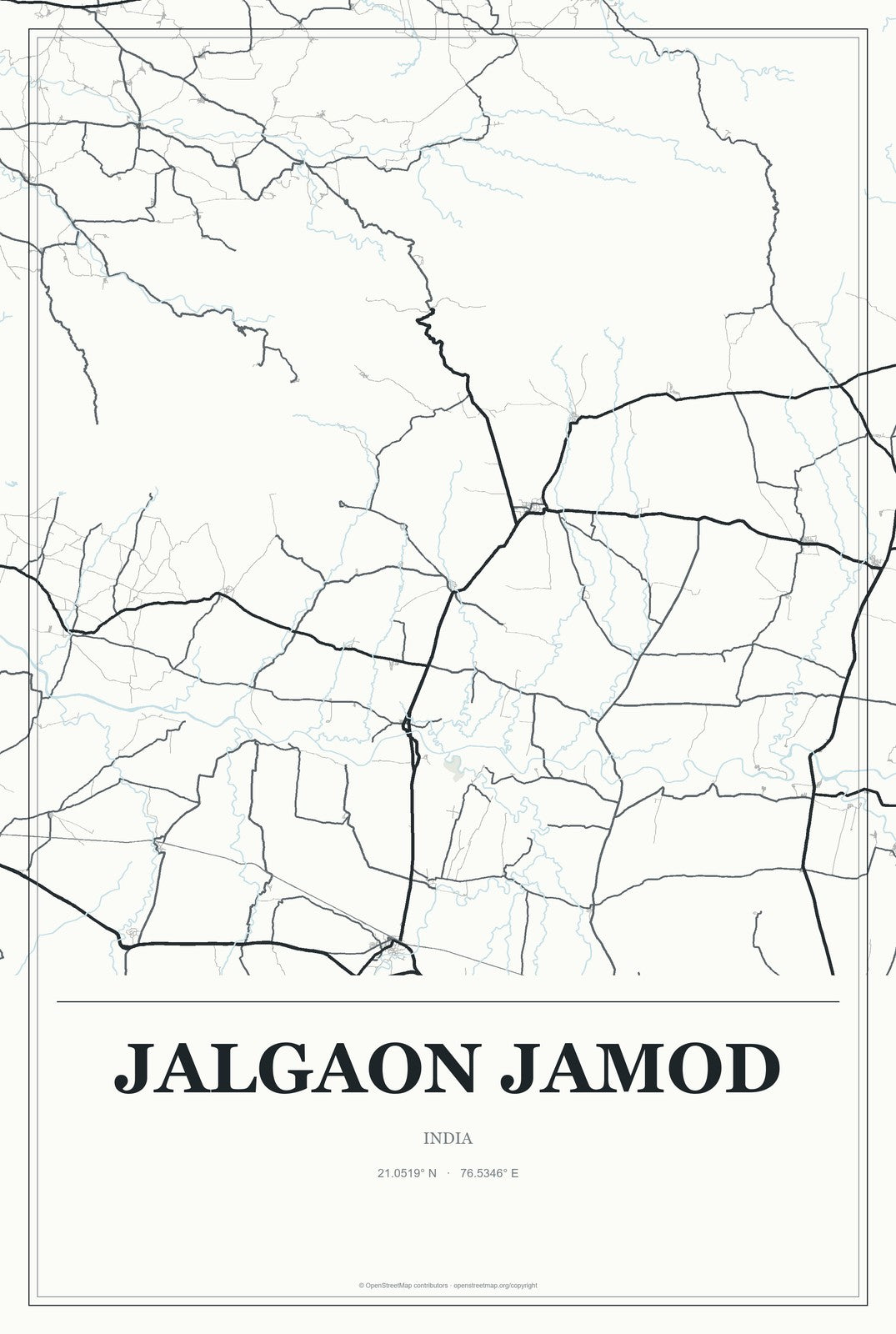 Jalgaon Jamod, India City Map Aluminum Sign in Gallery Air style