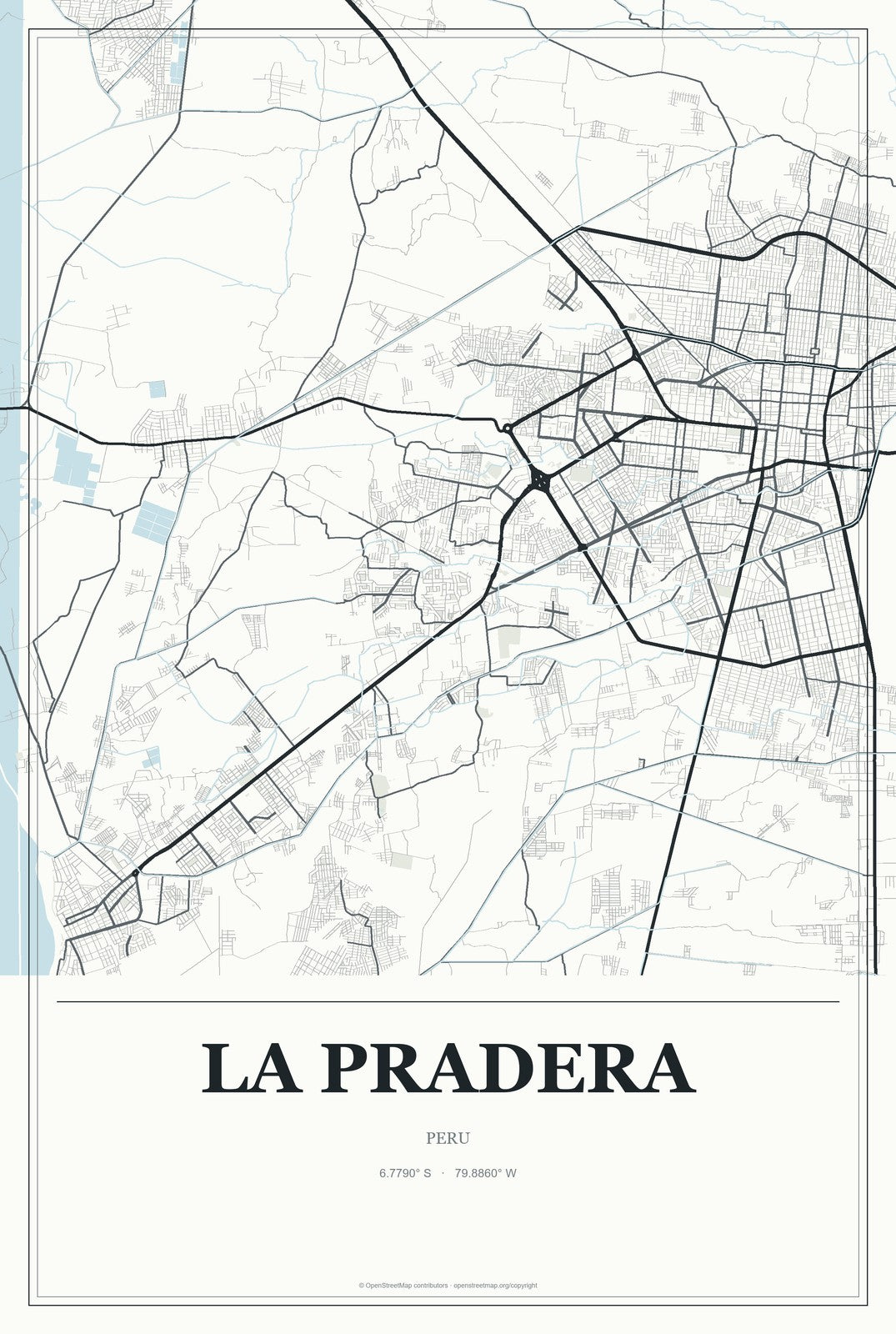 La Pradera, Peru City Map Aluminum Sign in Gallery Air style