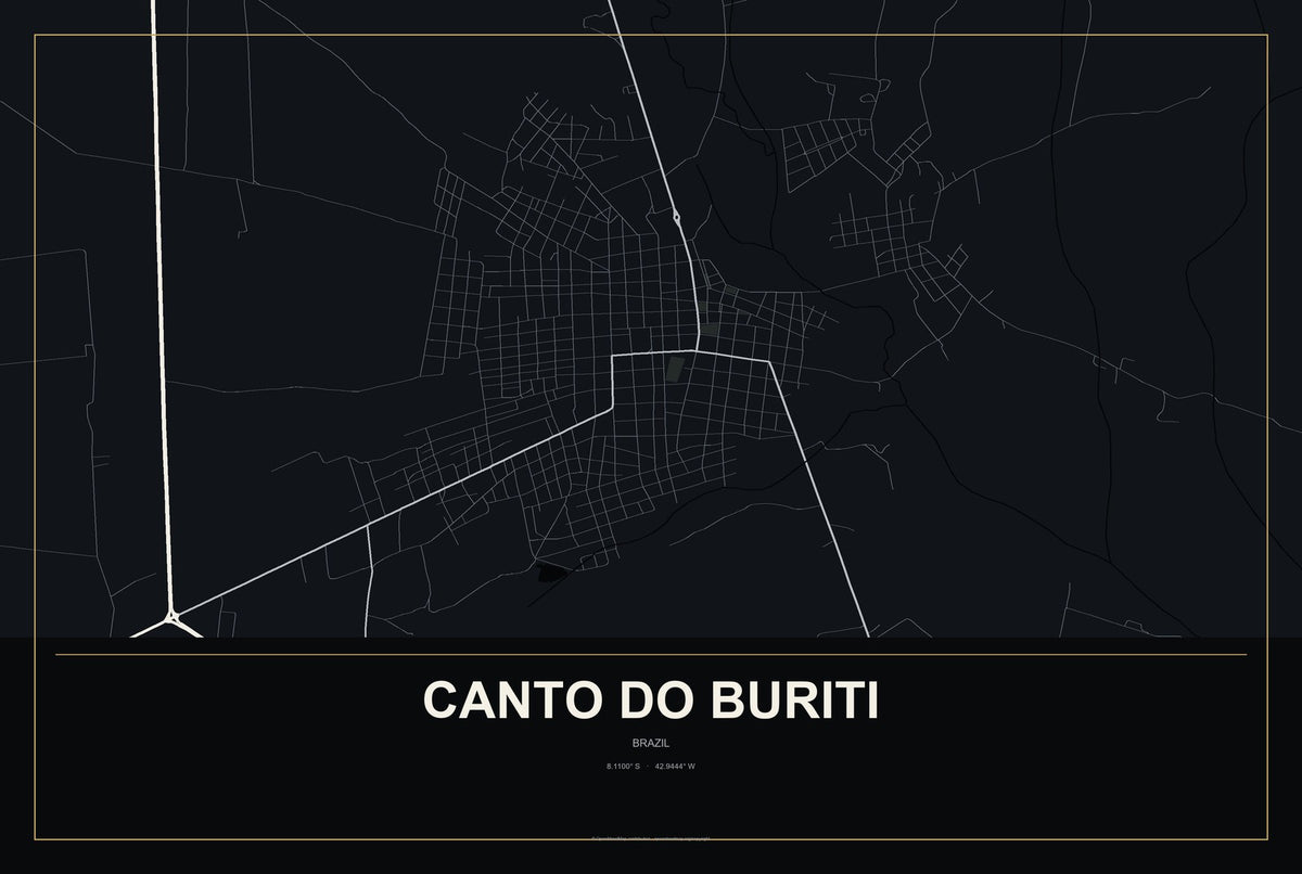 Canto do Buriti, Brazil City Map Aluminum Sign in Metropolitan Noir style
