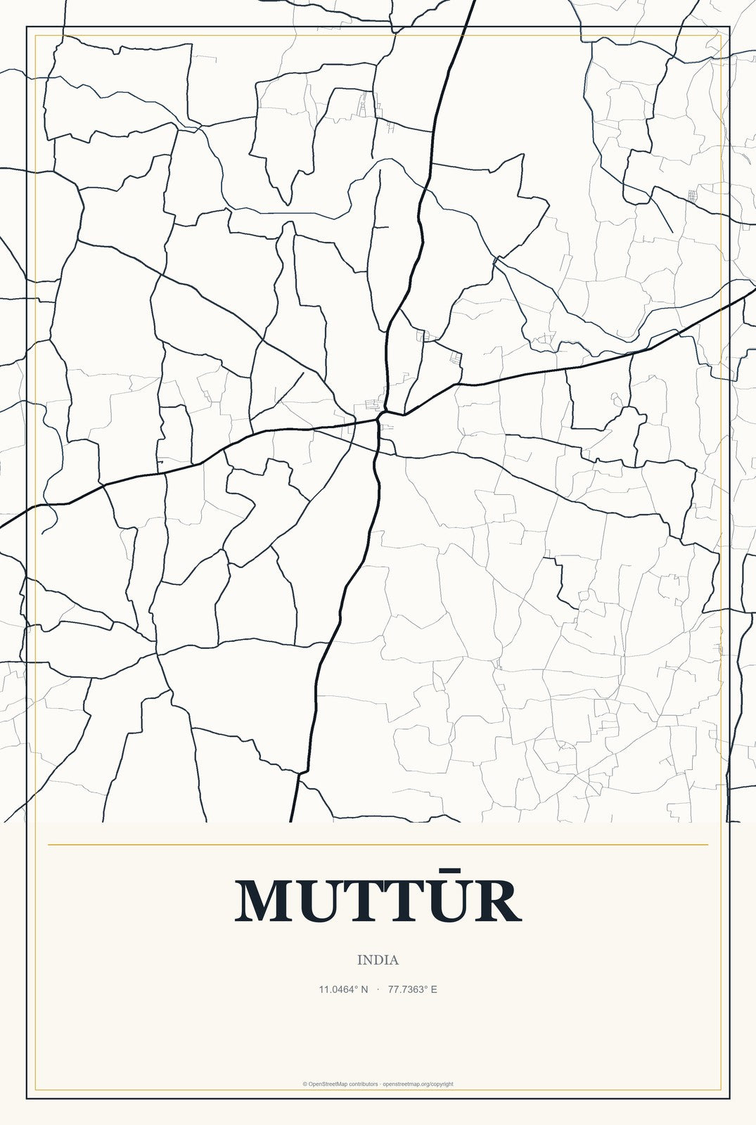 Muttūr, India City Map Aluminum Sign in Citrine Modern style