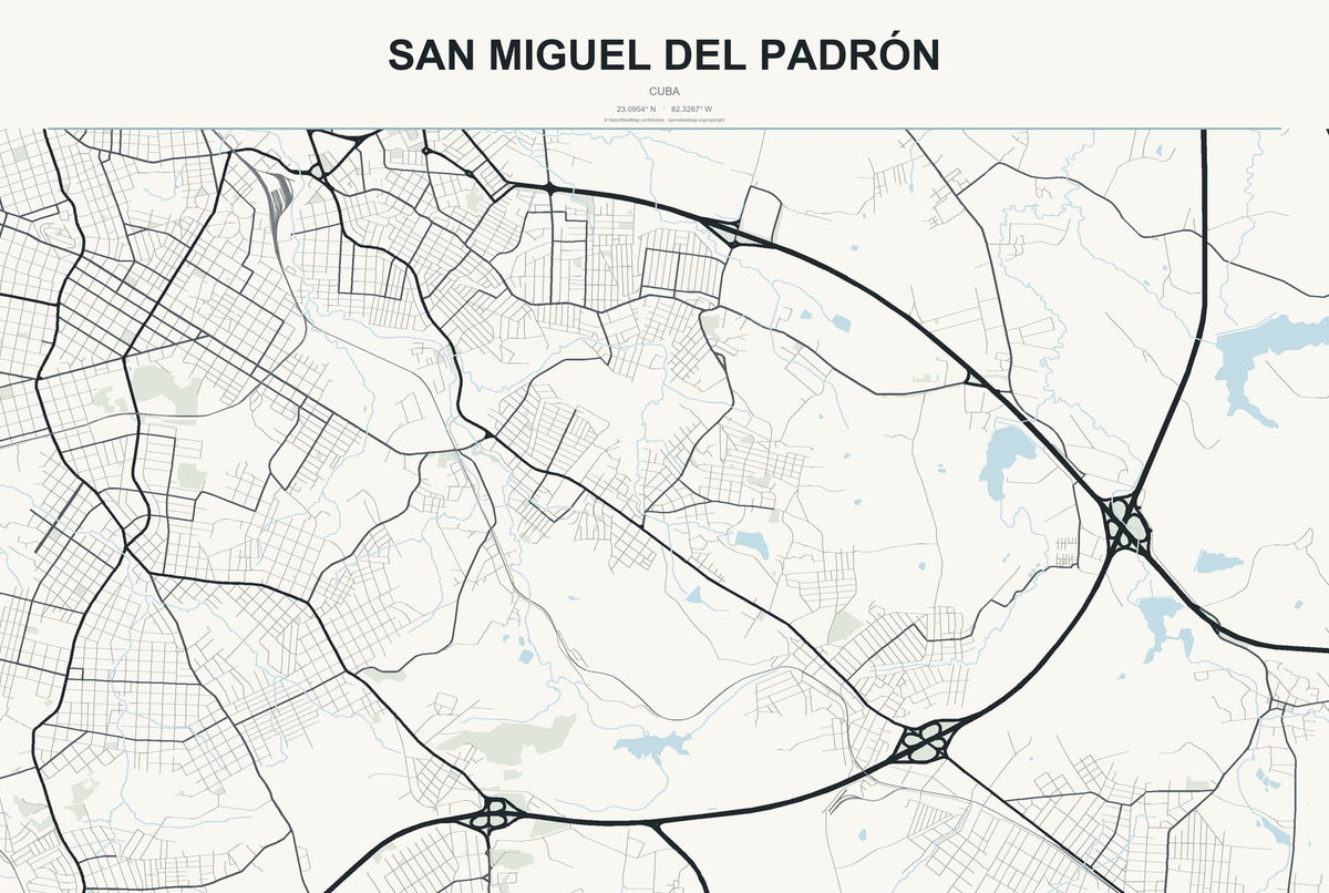 San Miguel del Padrón, Cuba City Map Aluminum Sign in Headline Atlas style