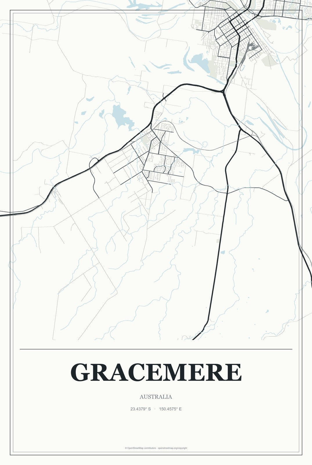 Gracemere, Australia City Map Aluminum Sign in Gallery Air style