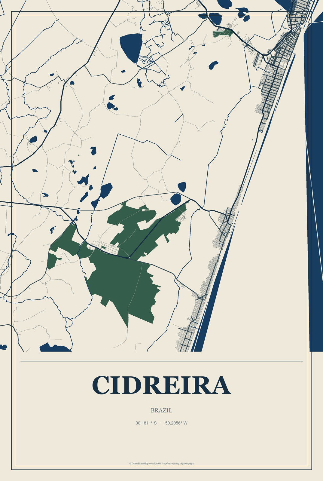Cidreira, Brazil City Map Aluminum Sign in Coastal Cutout style