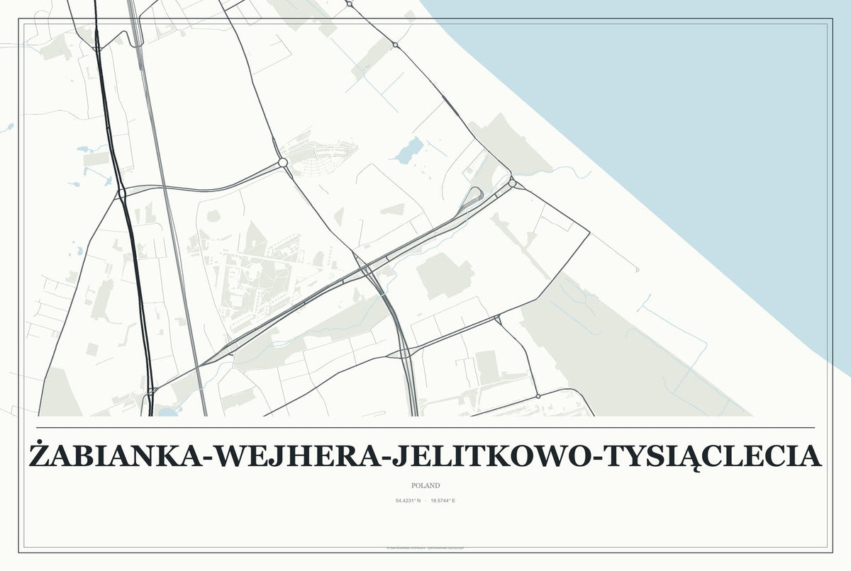 Żabianka-Wejhera-Jelitkowo-Tysiąclecia, Poland City Map Aluminum Sign in Gallery Air style