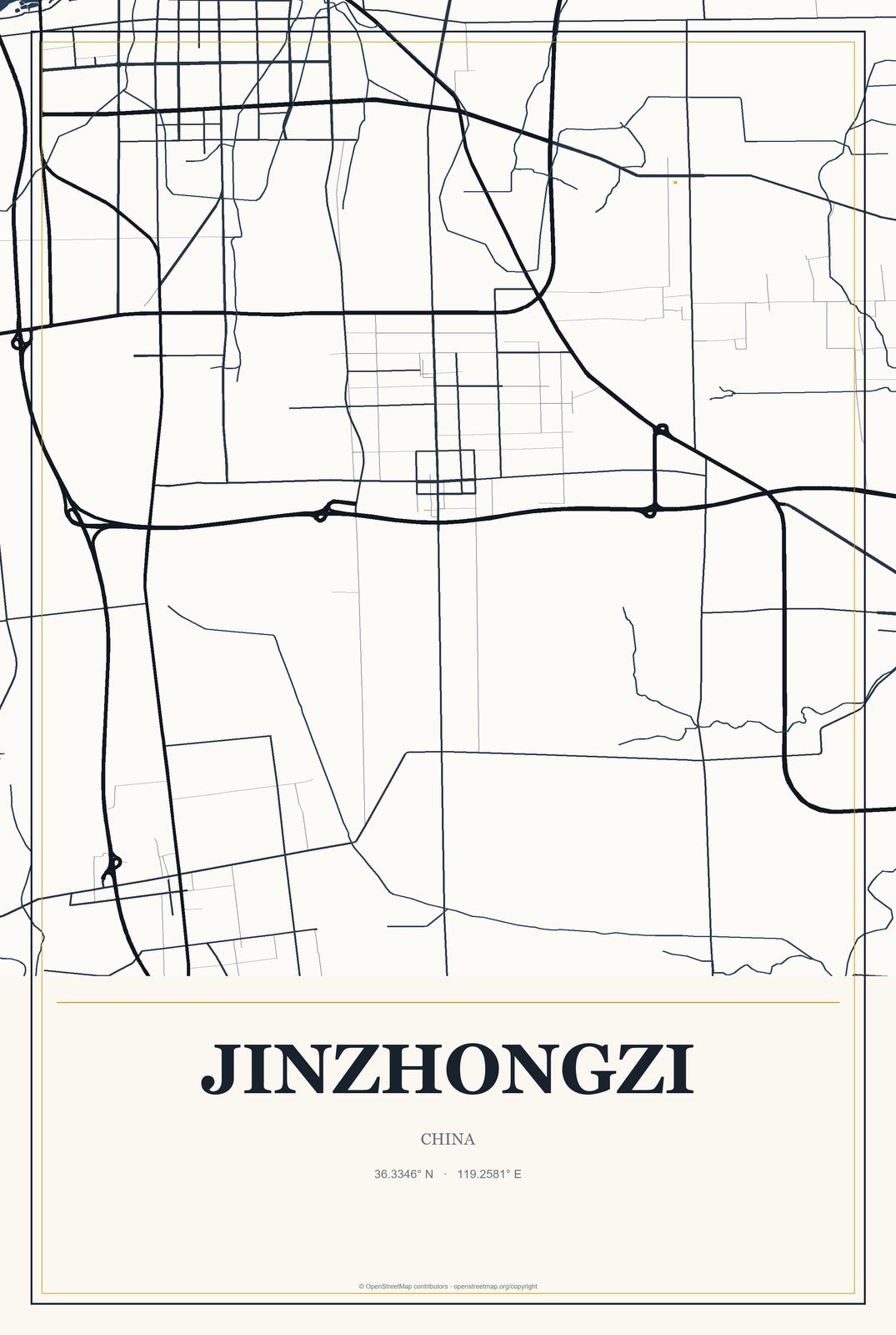 Jinzhongzi, China City Map Aluminum Sign in Citrine Modern style