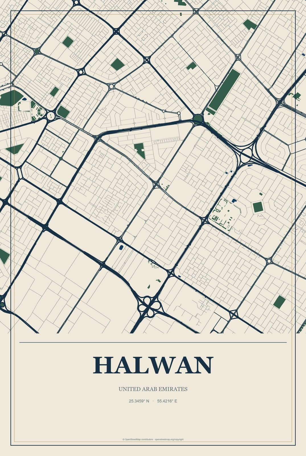 Halwan, United Arab Emirates City Map Aluminum Sign in Coastal Cutout style