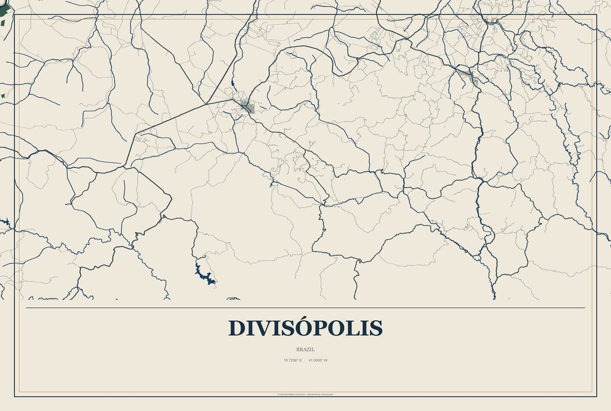 Divisópolis, Brazil City Map Aluminum Sign in Coastal Cutout style