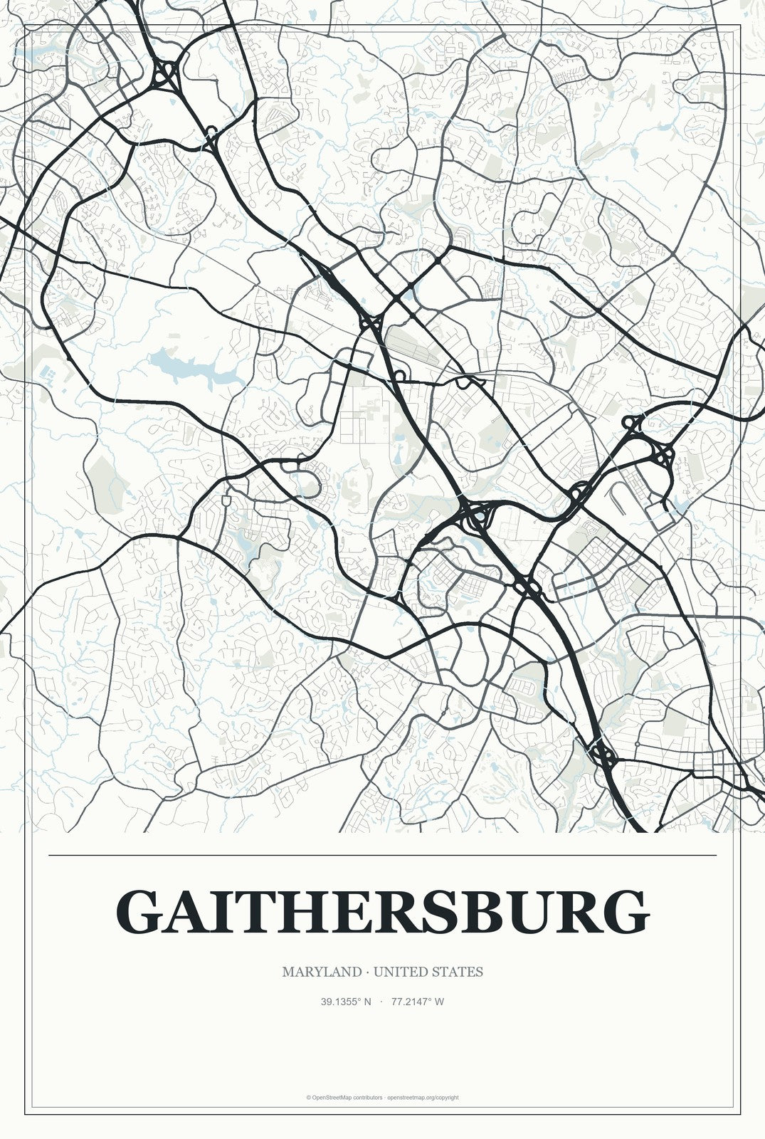 Gaithersburg, Maryland City Map Aluminum Sign in Gallery Air style