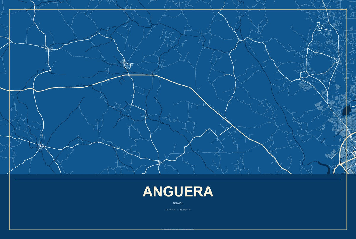 Anguera, Brazil City Map Aluminum Sign in Harbor Cobalt style