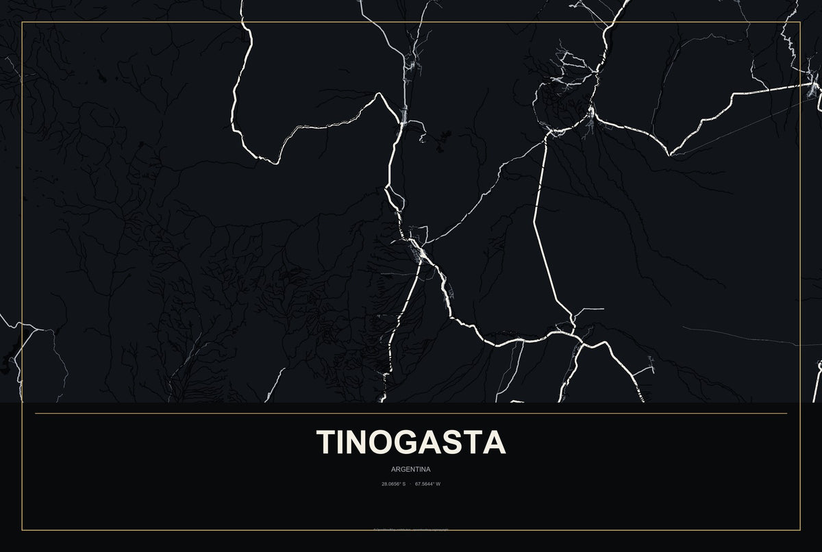 Tinogasta, Argentina City Map Aluminum Sign in Metropolitan Noir style