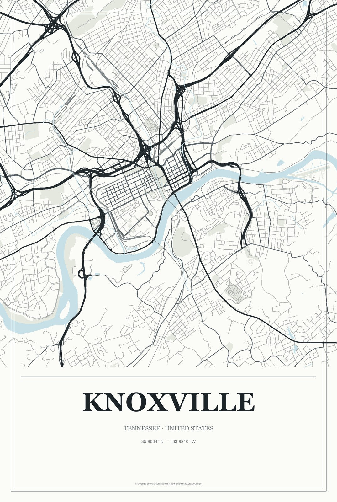 Knoxville, Tennessee City Map Aluminum Sign in Gallery Air style
