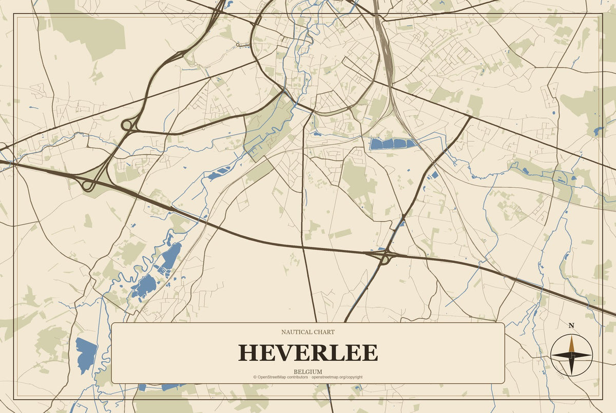 Heverlee, Belgium City Map Aluminum Sign in Heritage Nautical style