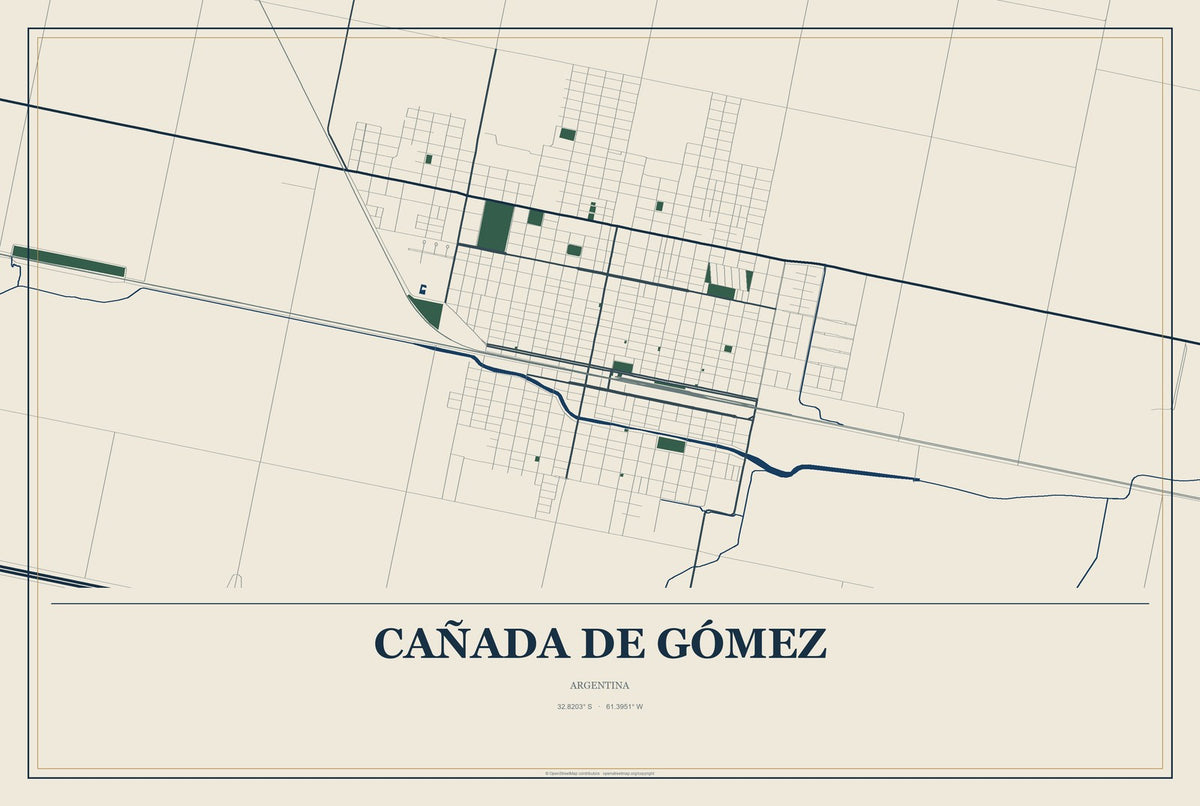 Cañada de Gómez, Argentina City Map Aluminum Sign in Coastal Cutout style