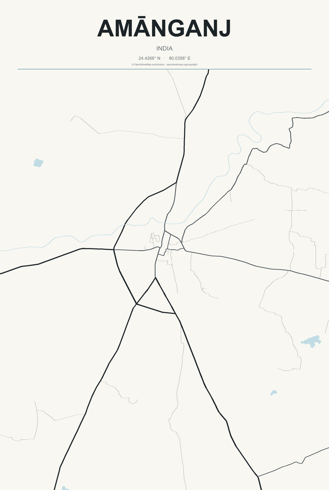 Amānganj, India City Map Aluminum Sign in Headline Atlas style