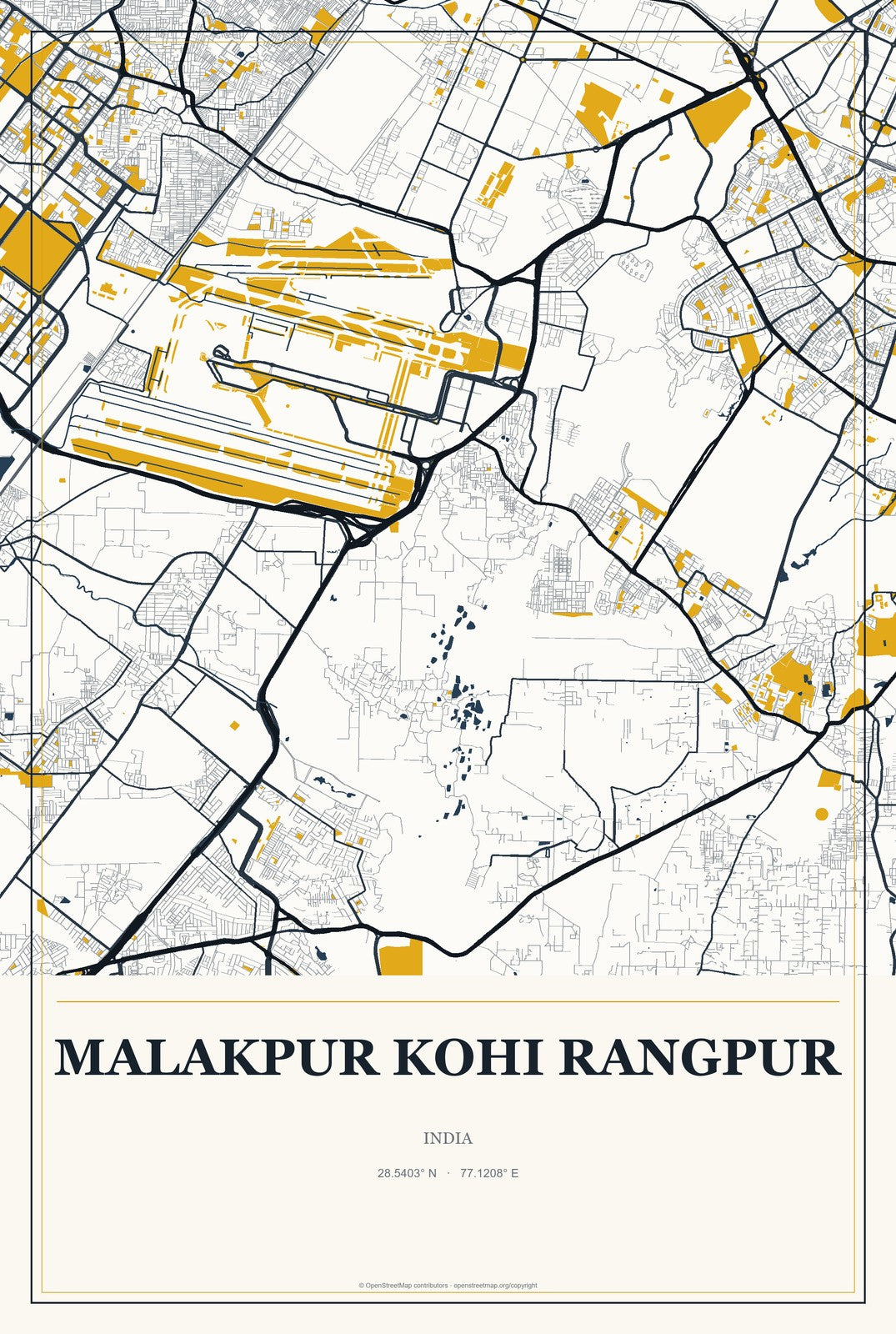 Malakpur Kohi Rangpur, India City Map Aluminum Sign in Citrine Modern style