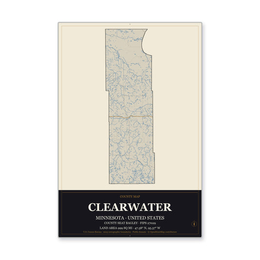 Clearwater County, Minnesota Map Aluminum Sign in Museum Plaque style
