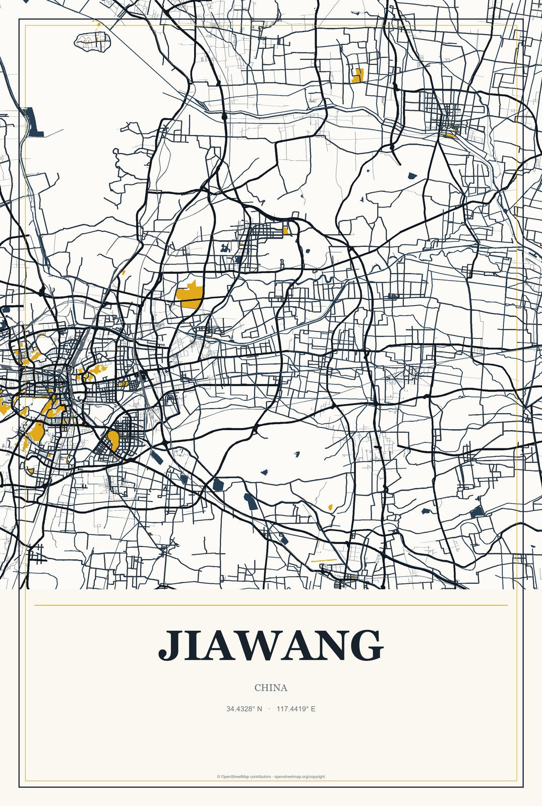 Jiawang, China City Map Aluminum Sign in Citrine Modern style