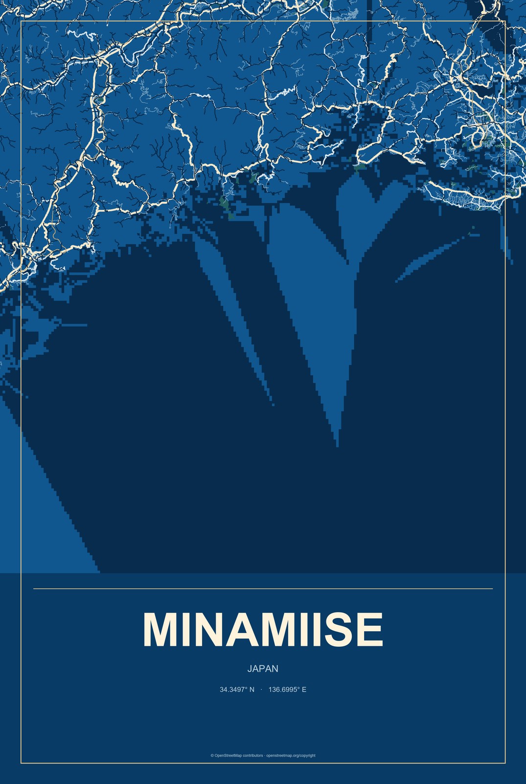 Minamiise, Japan City Map Aluminum Sign in Harbor Cobalt style