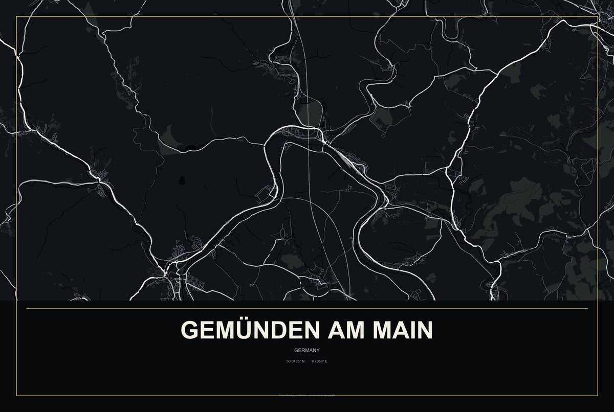 Gemünden am Main, Germany City Map Aluminum Sign in Metropolitan Noir style
