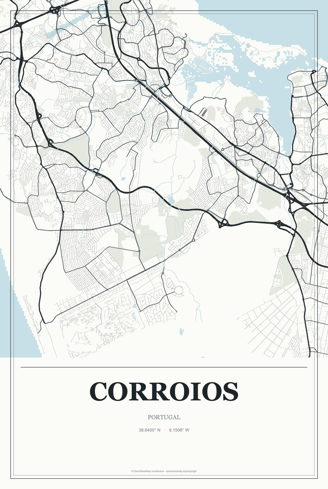 Corroios, Portugal City Map Aluminum Sign in Gallery Air style