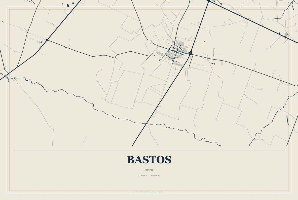 Bastos, Brazil City Map Aluminum Sign in Coastal Cutout style