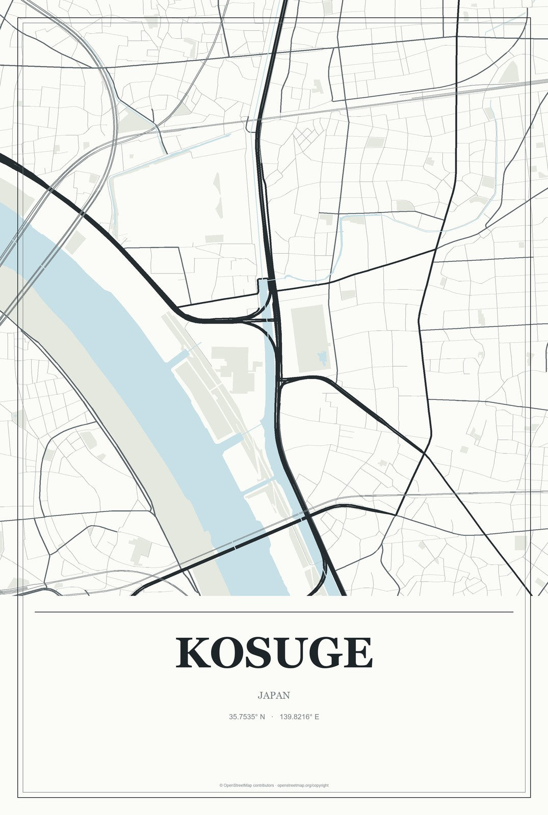 Kosuge, Japan City Map Aluminum Sign in Gallery Air style