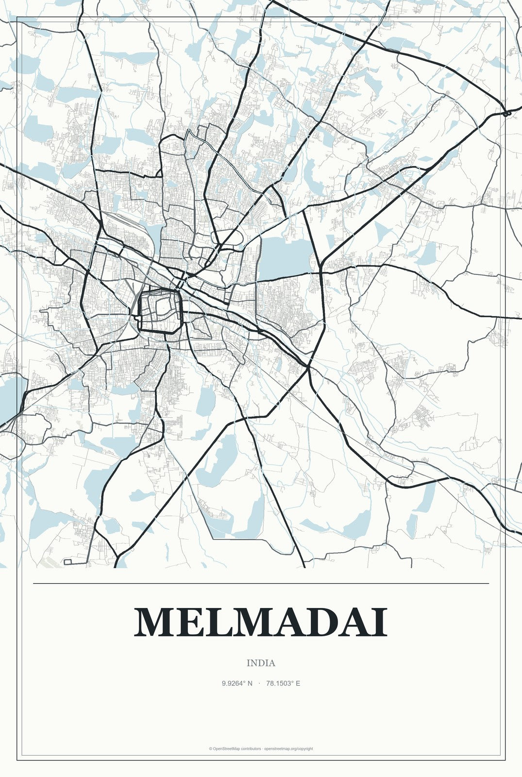Melmadai, India City Map Aluminum Sign in Gallery Air style