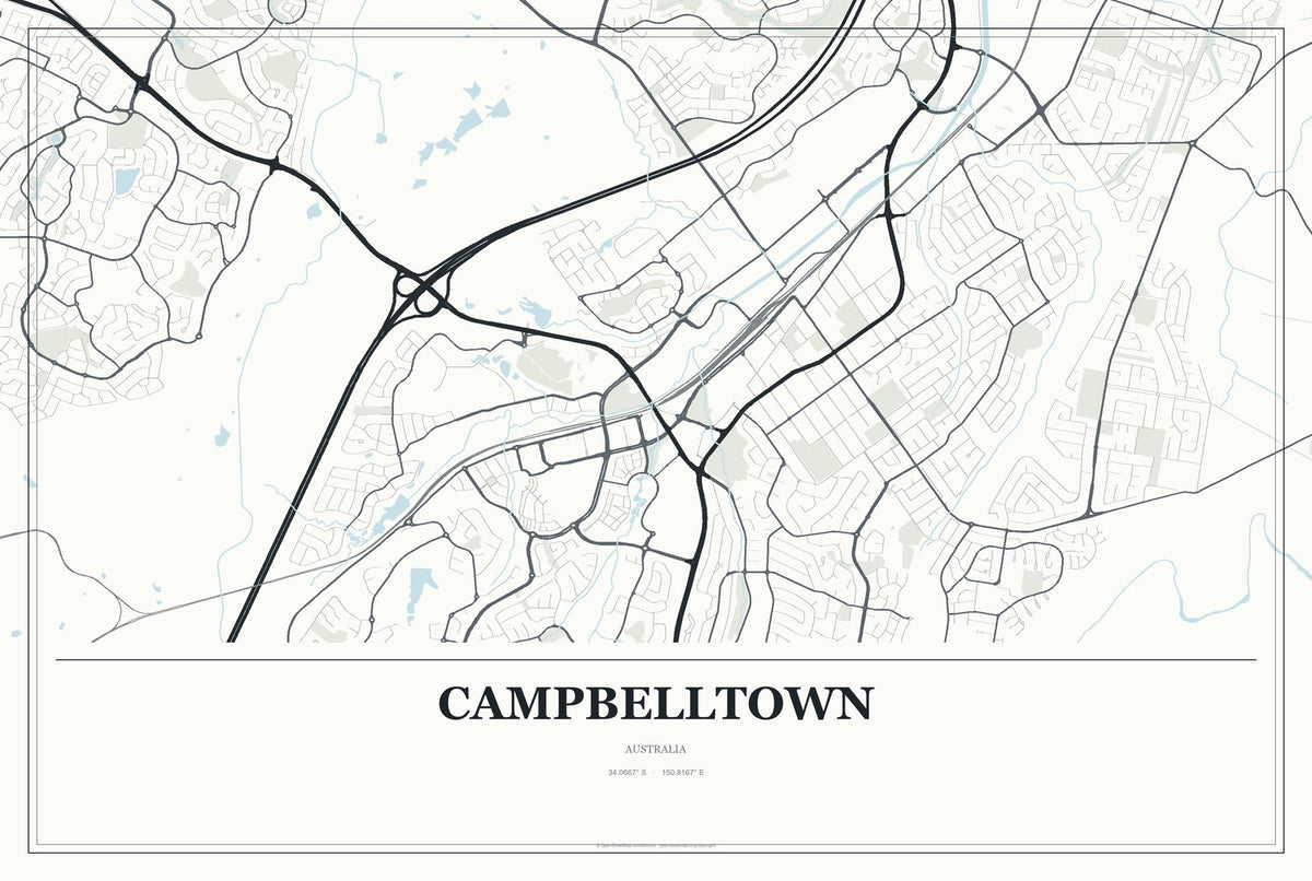 Campbelltown, Australia City Map Aluminum Sign in Gallery Air style