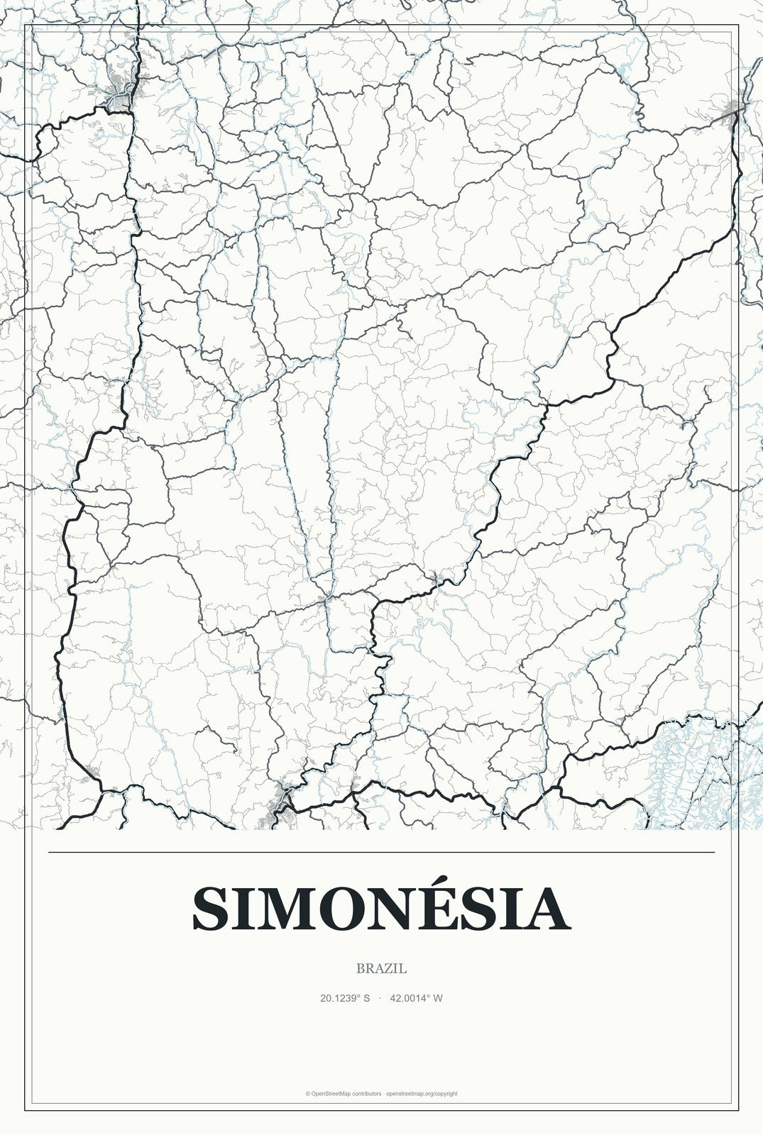 Simonésia, Brazil City Map Aluminum Sign in Gallery Air style