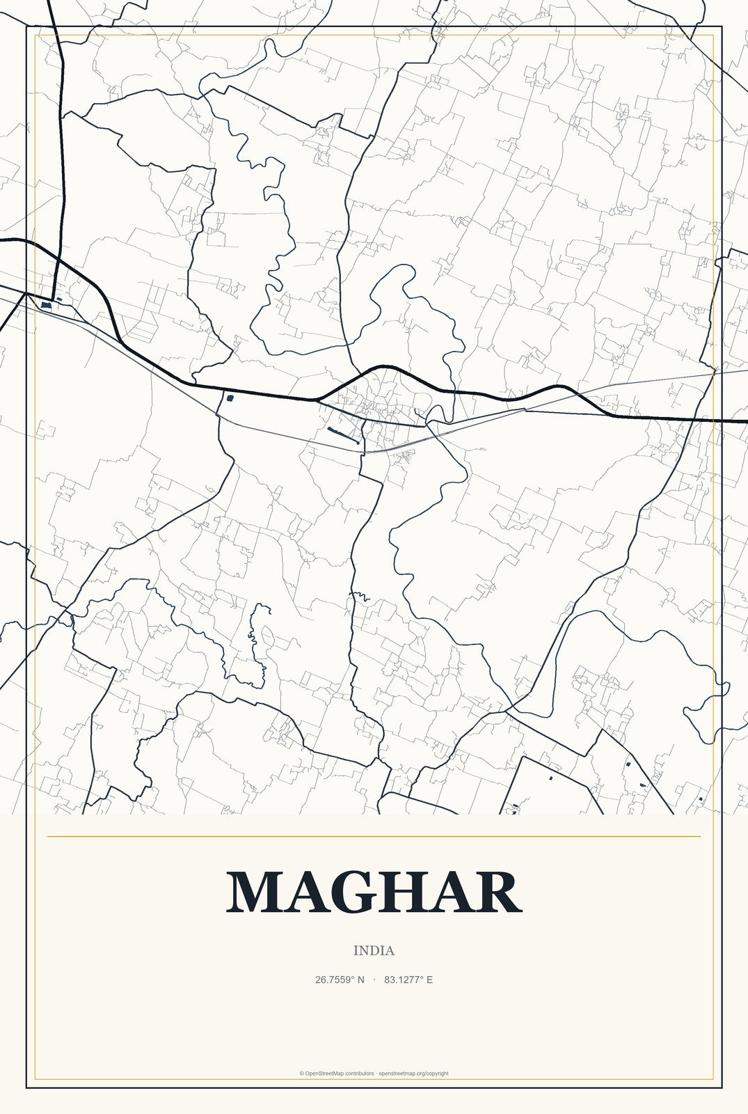 Maghar, India City Map Aluminum Sign in Citrine Modern style