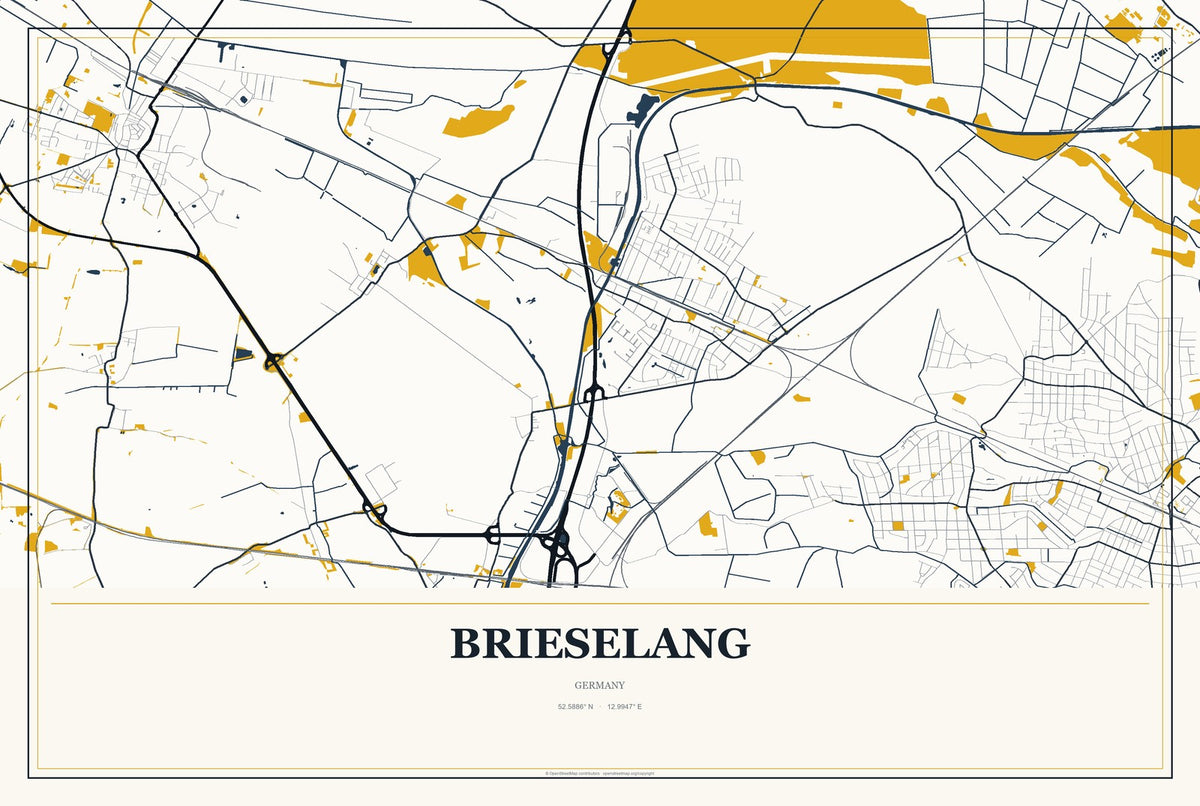 Brieselang, Germany City Map Aluminum Sign in Citrine Modern style