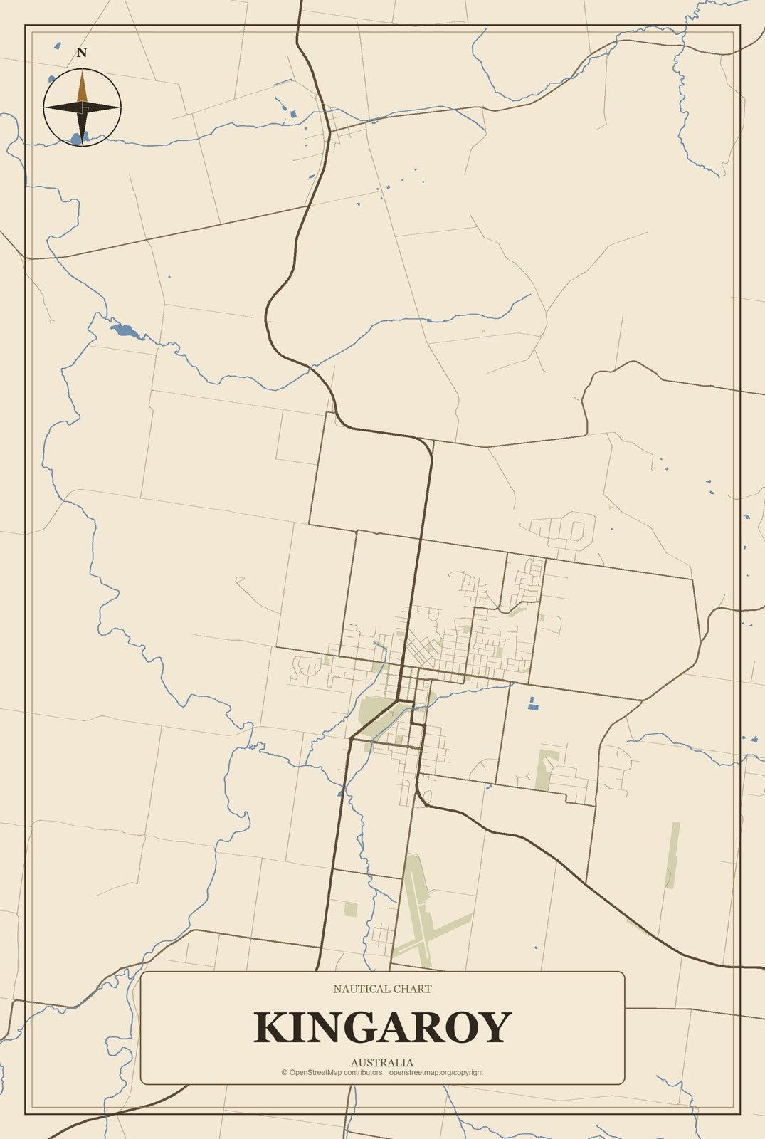 Kingaroy, Australia City Map Aluminum Sign in Heritage Nautical style