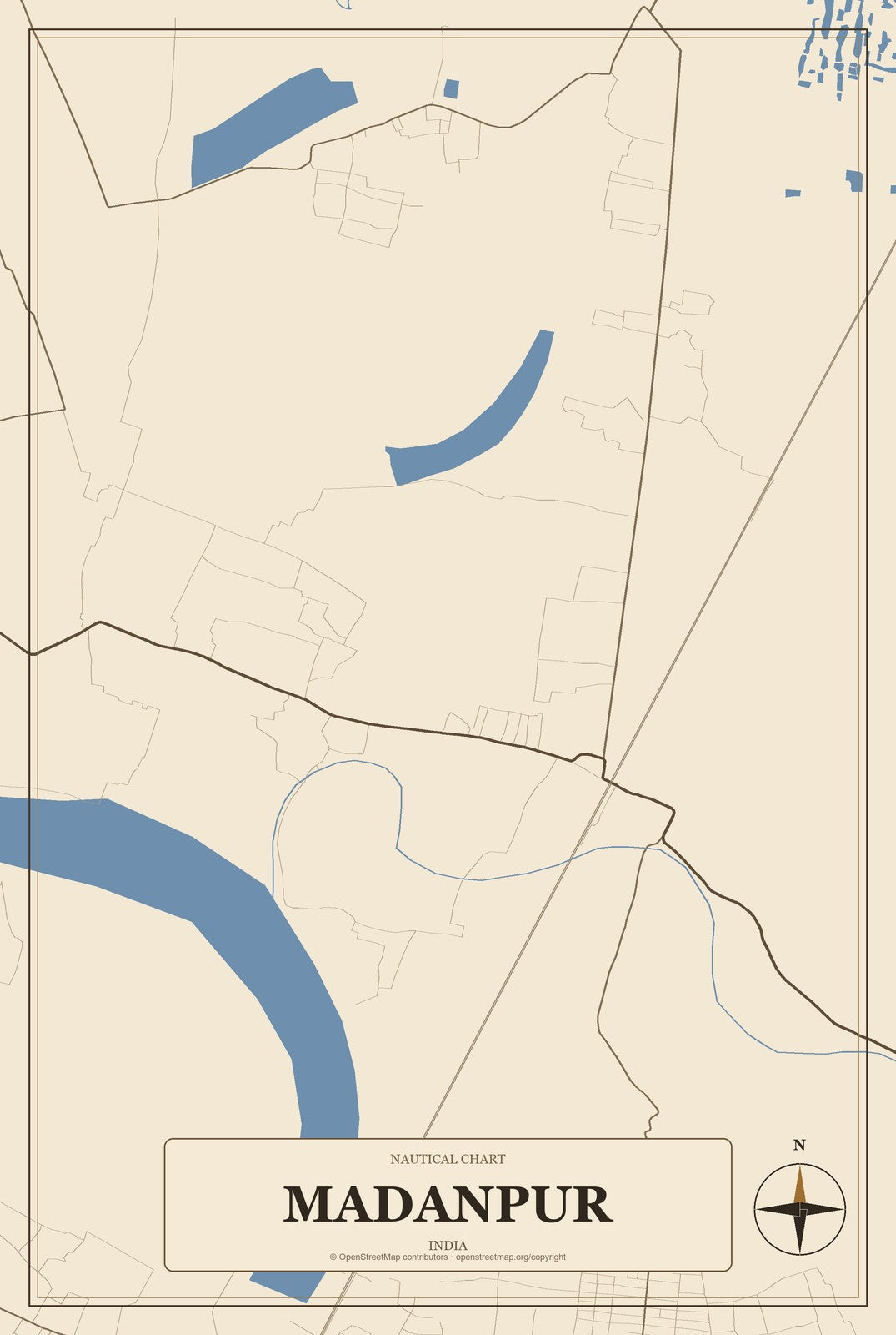 Madanpur, India City Map Aluminum Sign in Heritage Nautical style
