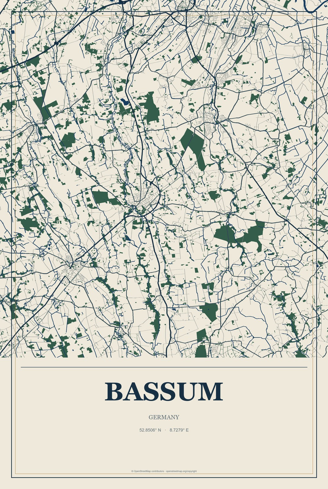 Bassum, Germany City Map Aluminum Sign in Coastal Cutout style