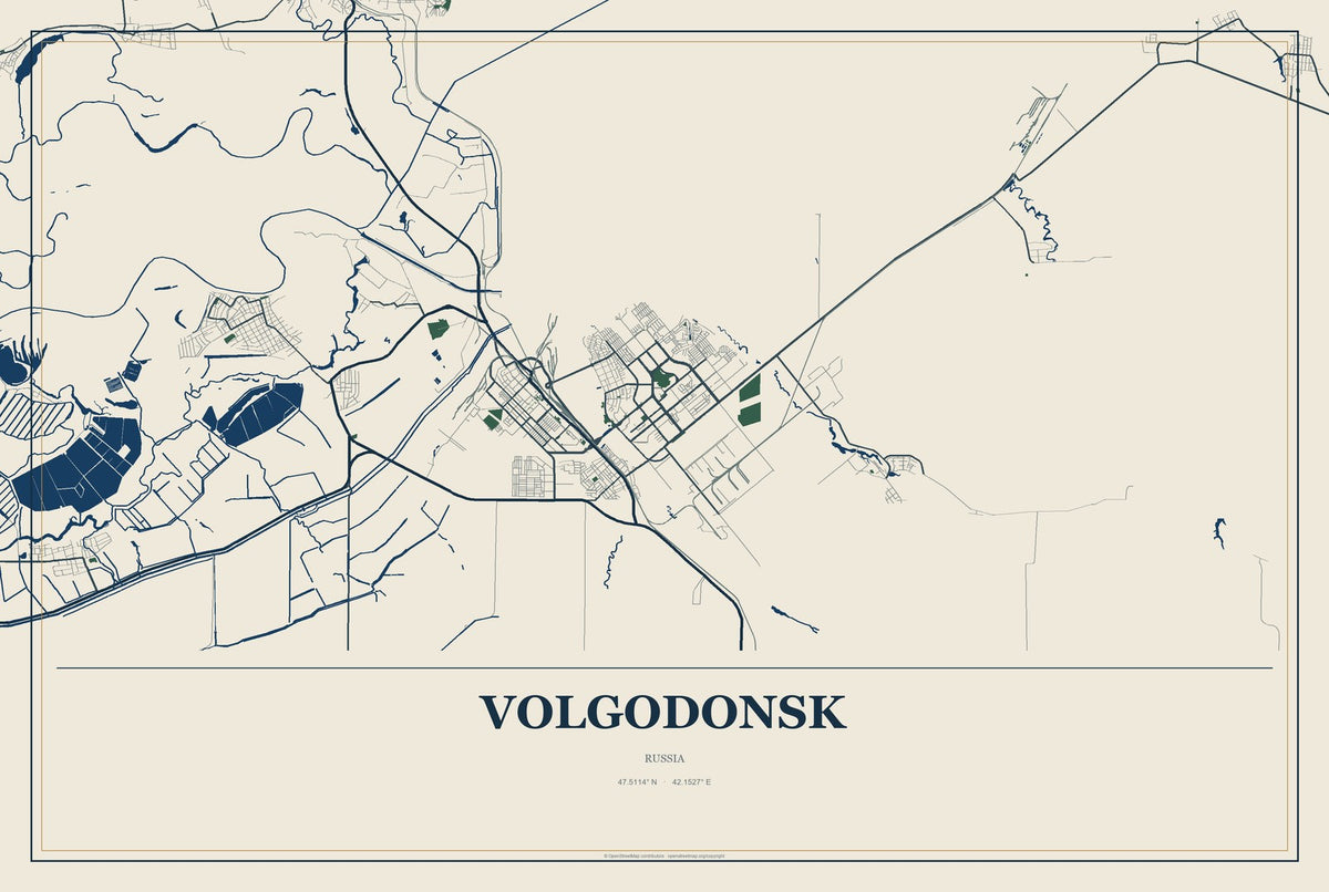 Volgodonsk, Russia City Map Aluminum Sign in Coastal Cutout style