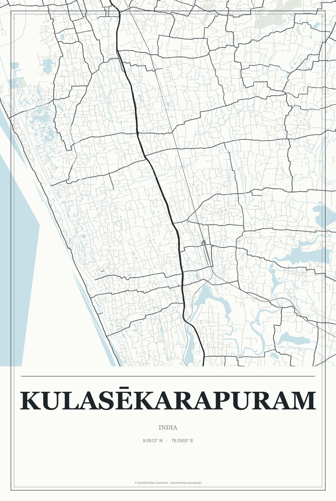 Kulasēkarapuram, India City Map Aluminum Sign in Gallery Air style