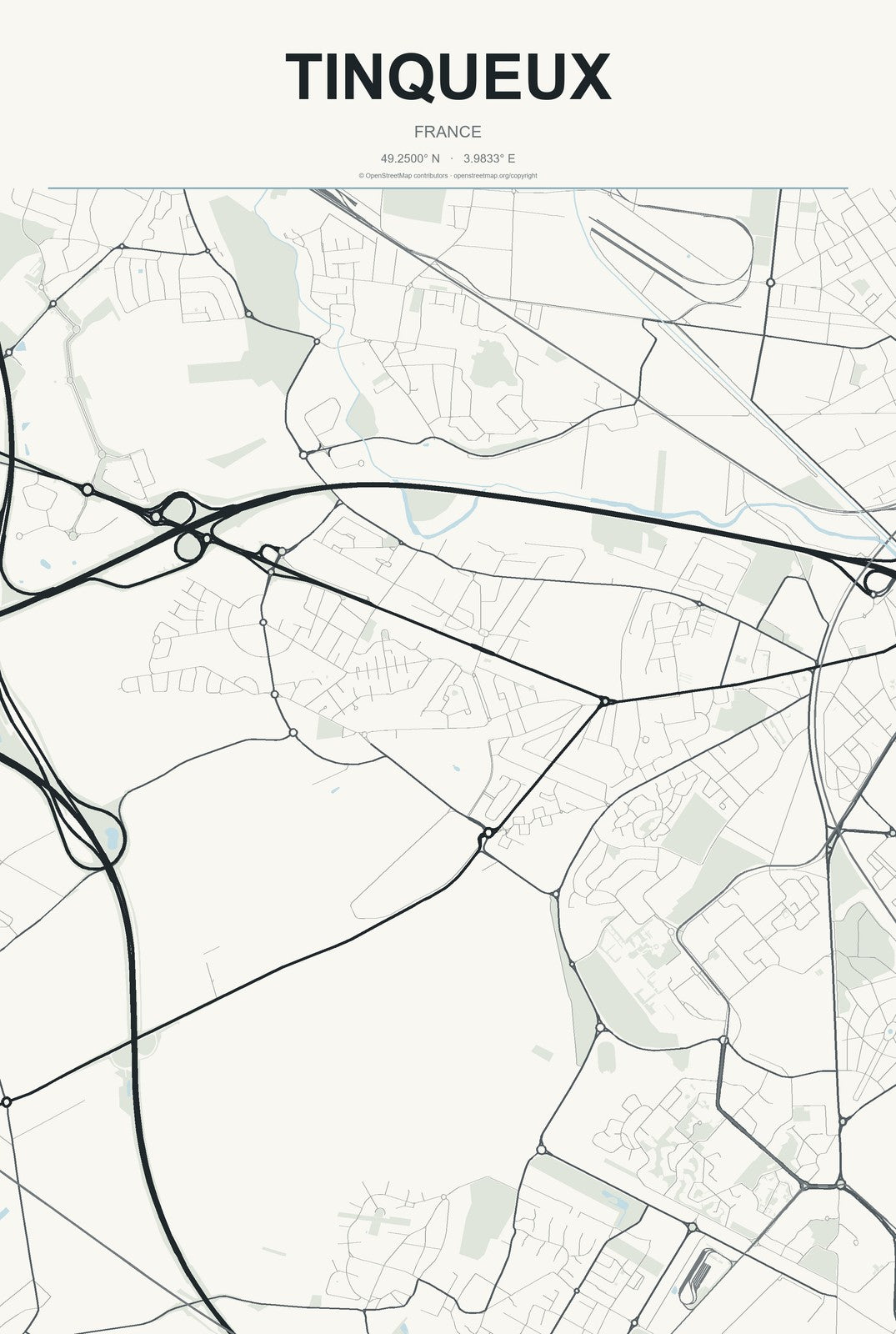 Tinqueux, France City Map Aluminum Sign in Headline Atlas style