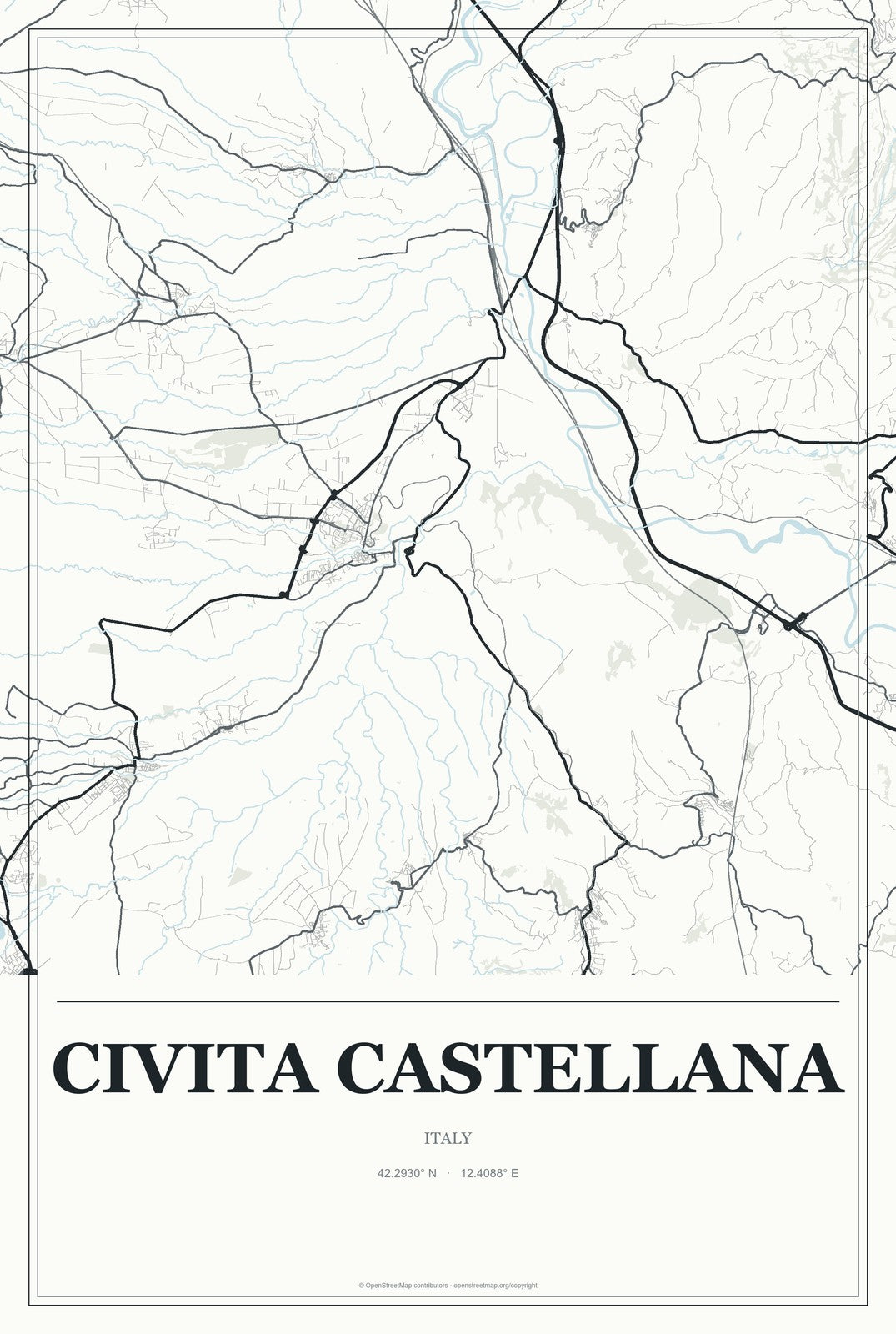 Civita Castellana, Italy City Map Aluminum Sign in Gallery Air style