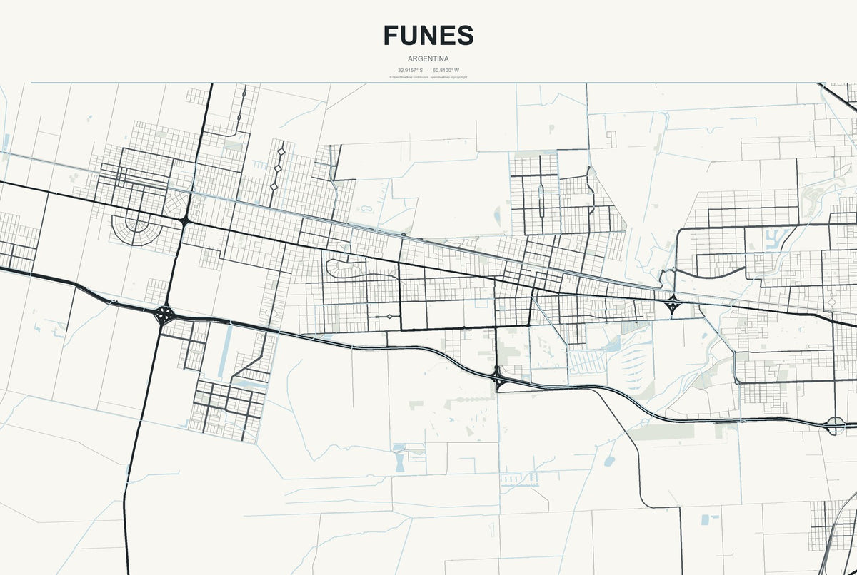 Funes, Argentina City Map Aluminum Sign in Headline Atlas style
