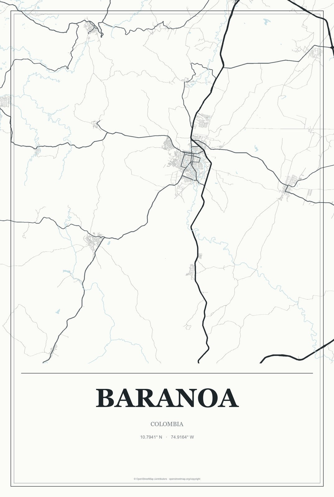 Baranoa, Colombia City Map Aluminum Sign in Gallery Air style