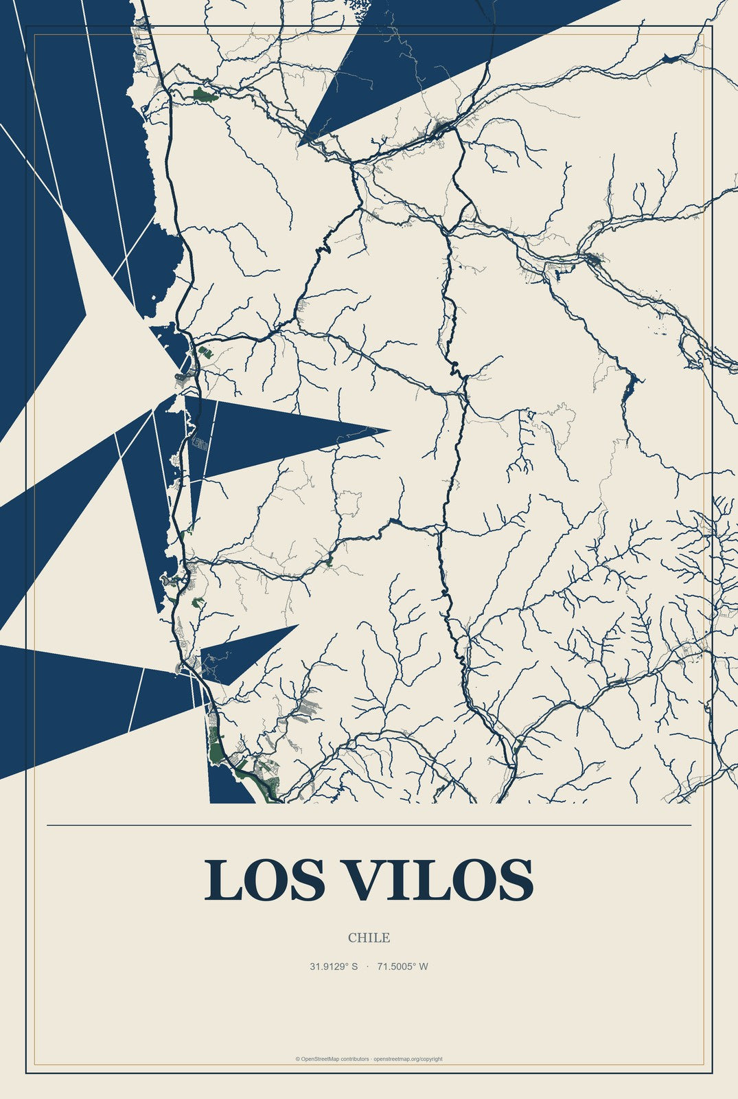 Los Vilos, Chile City Map Aluminum Sign in Coastal Cutout style