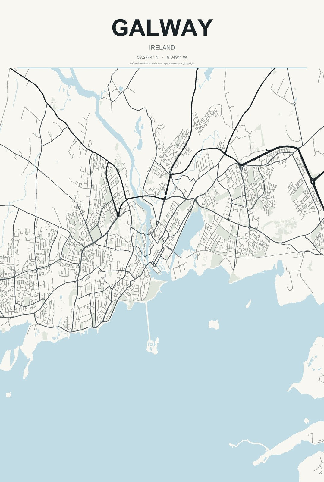 Galway, Ireland City Map Aluminum Sign in Headline Atlas style