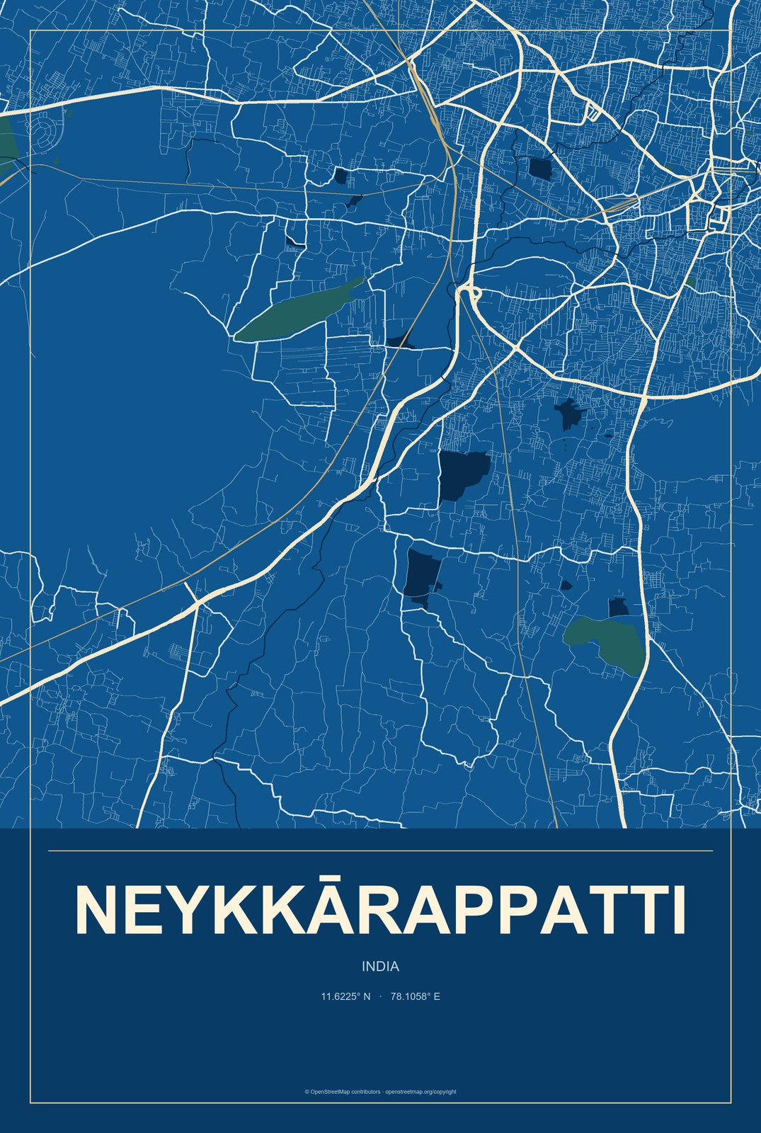 Neykkārappatti, India City Map Aluminum Sign in Harbor Cobalt style
