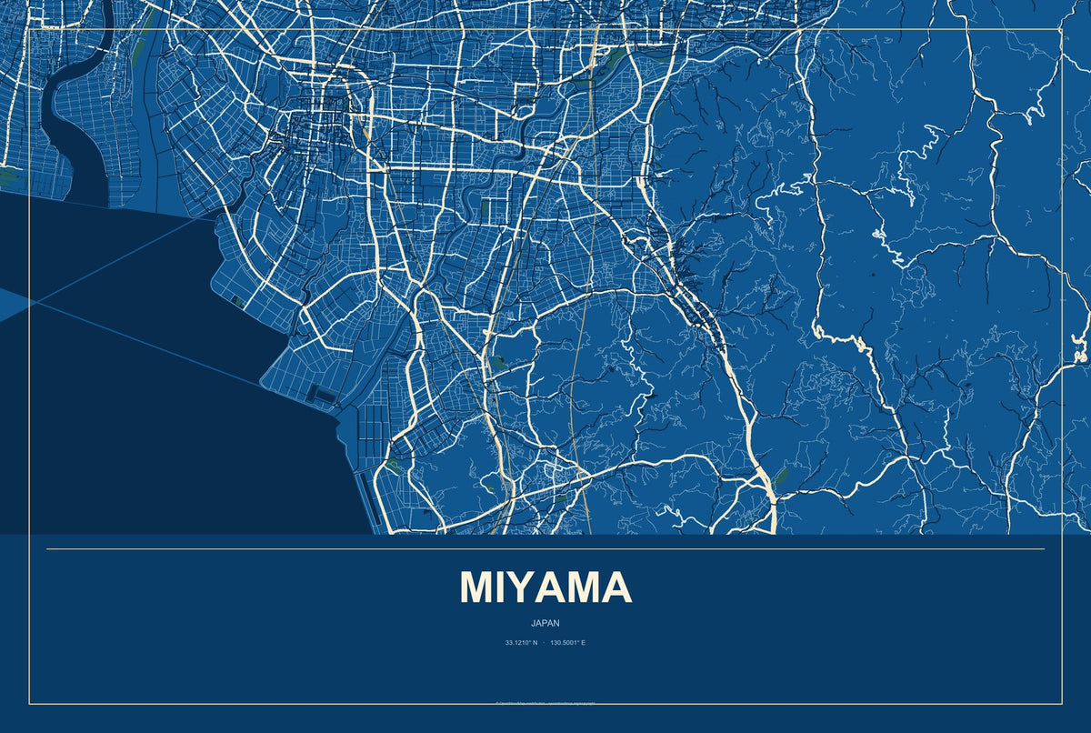 Miyama, Japan City Map Aluminum Sign in Harbor Cobalt style