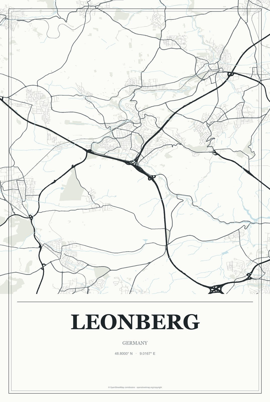 Leonberg, Germany City Map Aluminum Sign in Gallery Air style