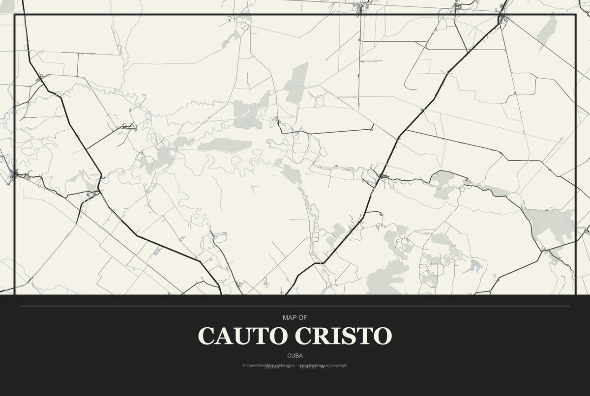 Cauto Cristo, Cuba City Map Aluminum Sign in Museum Plaque style