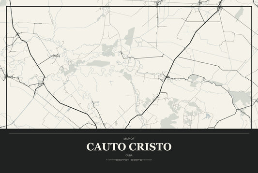Cauto Cristo, Cuba City Map Aluminum Sign in Museum Plaque style