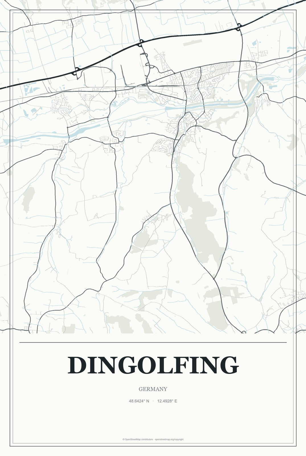 Dingolfing, Germany City Map Aluminum Sign in Gallery Air style